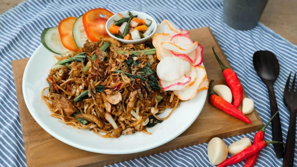 An image of Mie goreng otherwise known as Bakmi goreng or Mi goreng is an Indonesian stir-fried noodle dish